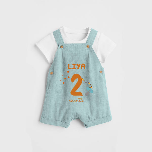 Celebrate The 2nd Month Birthday Custom Dungaree, Personalized with your Baby's name - ARCTIC BLUE - 0 - 5 Months Old (Chest 17")