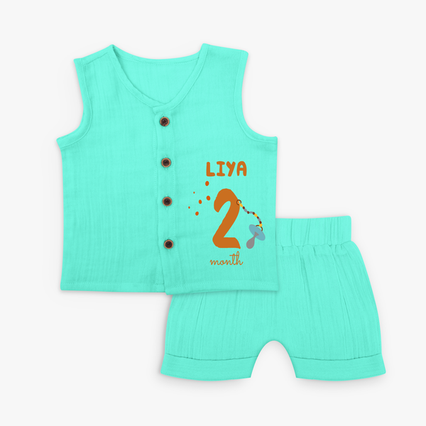 Celebrate The 2nd Month Birthday Custom Jabla set, Personalized with your Baby's name - AQUA GREEN - 0 - 3 Months Old (Chest 9.8")