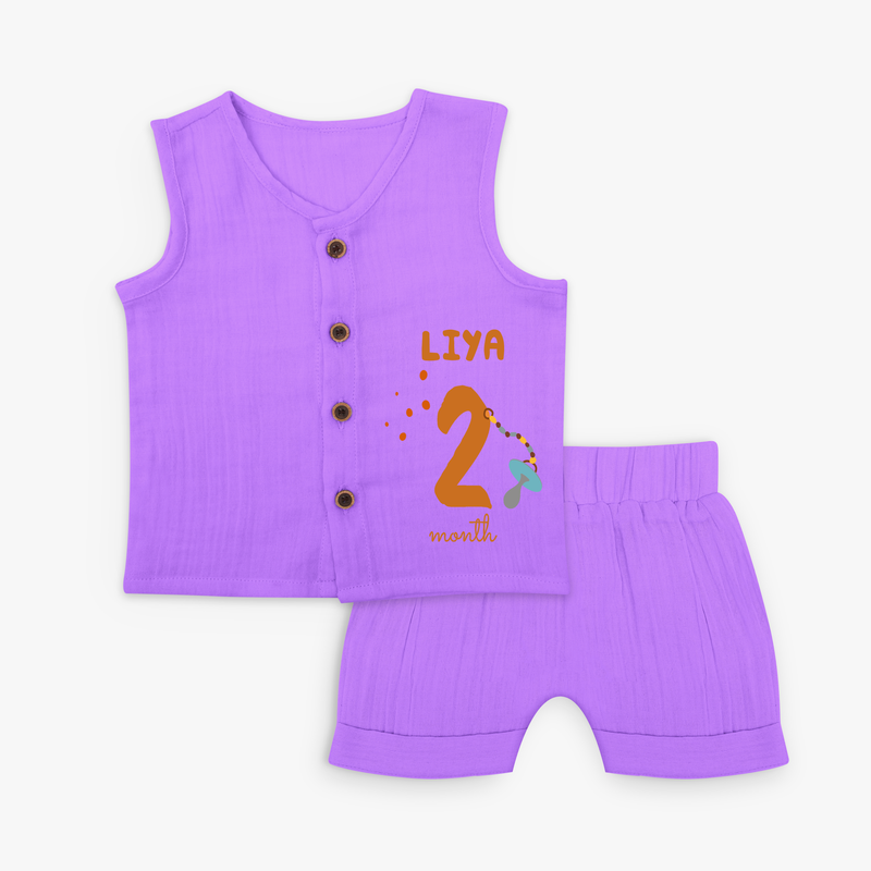 Celebrate The 2nd Month Birthday Custom Jabla set, Personalized with your Baby's name - PURPLE - 0 - 3 Months Old (Chest 9.8")