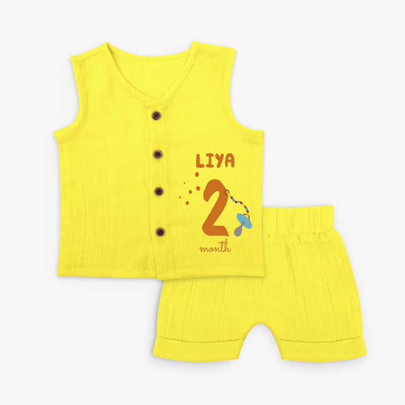 Celebrate The 2nd Month Birthday Custom Jabla set, Personalized with your Baby's name - YELLOW - 0 - 3 Months Old (Chest 9.8")