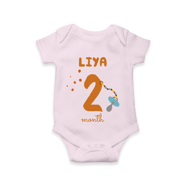 Celebrate The 2nd Month Birthday Custom Romper, Personalized with your Baby's name - BABY PINK - 0 - 3 Months Old (Chest 16")