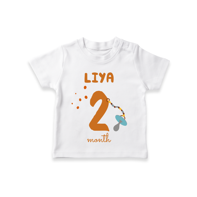 Celebrate The 2nd Month Birthday Custom T-Shirt, Personalized with your Baby's name - WHITE - 0 - 5 Months Old (Chest 17")