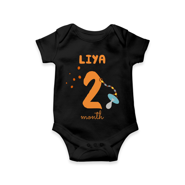 Celebrate The 2nd Month Birthday Custom Romper, Personalized with your Baby's name - BLACK - 0 - 3 Months Old (Chest 16")