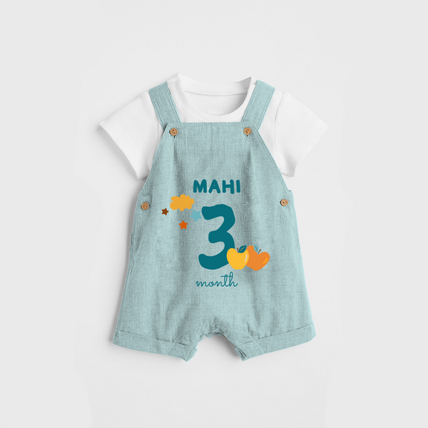 Celebrate The 3rd Month Birthday Custom Dungaree, Personalized with your Baby's name - ARCTIC BLUE - 0 - 5 Months Old (Chest 17")