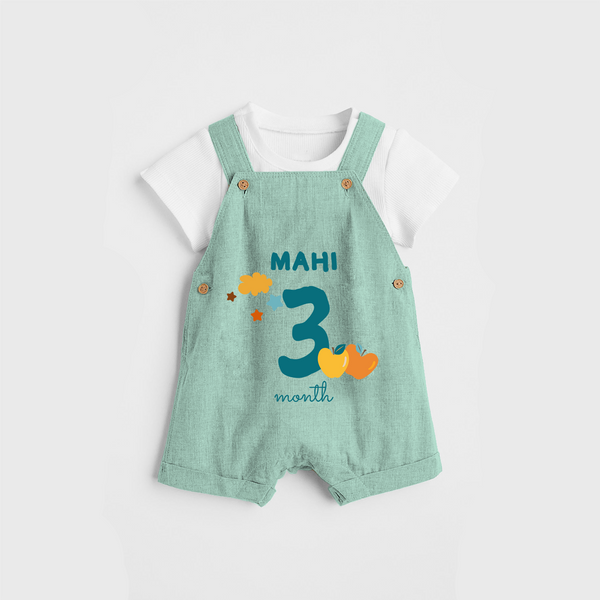 Celebrate The 3rd Month Birthday Custom Dungaree, Personalized with your Baby's name - LIGHT GREEN - 0 - 5 Months Old (Chest 17")