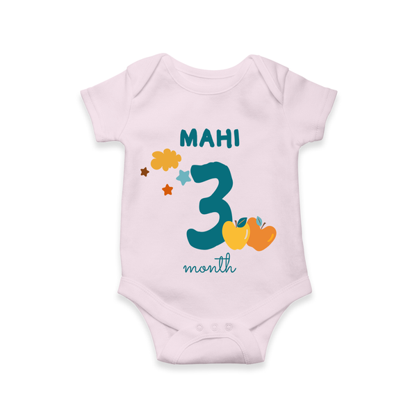 Celebrate The 3rd Month Birthday Custom Romper, Personalized with your Baby's name - BABY PINK - 0 - 3 Months Old (Chest 16")