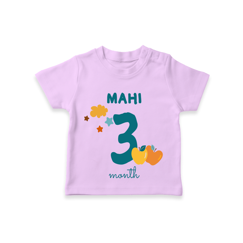 Celebrate The 3rd Month Birthday Custom T-Shirt, Personalized with your Baby's name - LILAC - 0 - 5 Months Old (Chest 17")