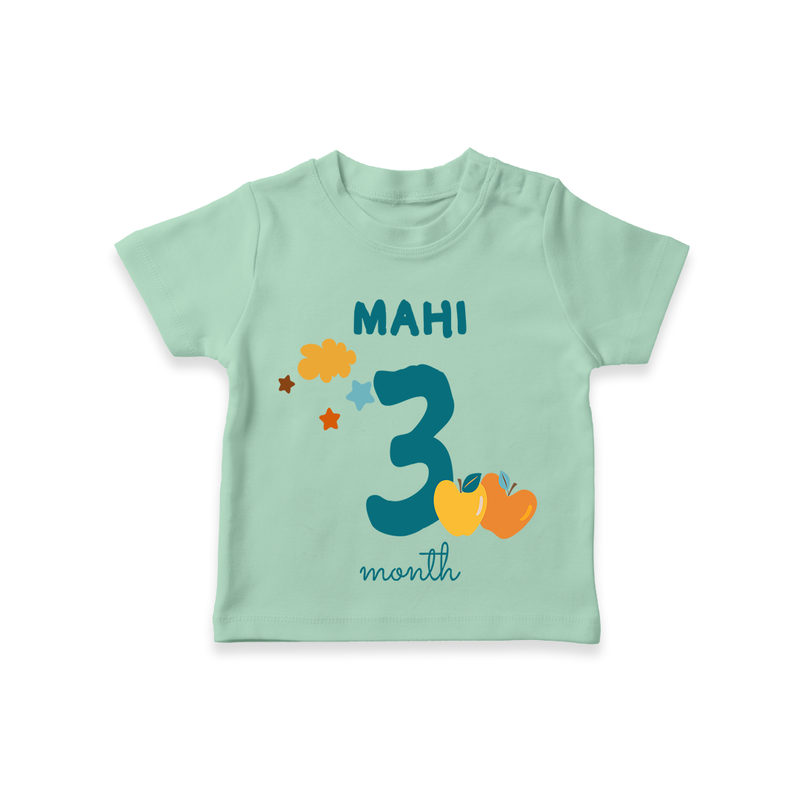Celebrate The 3rd Month Birthday Custom T-Shirt, Personalized with your Baby's name - MINT GREEN - 0 - 5 Months Old (Chest 17")