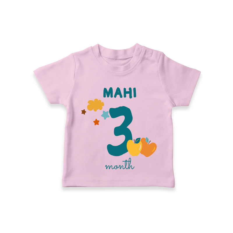 Celebrate The 3rd Month Birthday Custom T-Shirt, Personalized with your Baby's name - PINK - 0 - 5 Months Old (Chest 17")