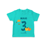 Celebrate The 3rd Month Birthday Custom T-Shirt, Personalized with your Baby's name - TEAL - 0 - 5 Months Old (Chest 17")