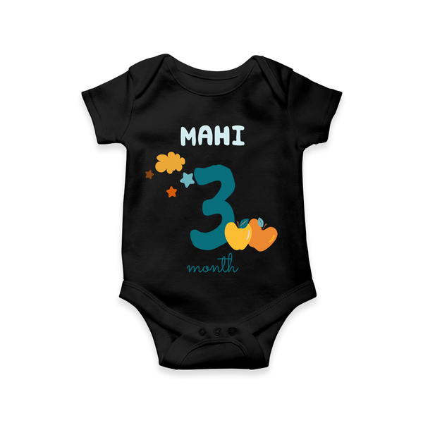Celebrate The 3rd Month Birthday Custom Romper, Personalized with your Baby's name - BLACK - 0 - 3 Months Old (Chest 16")