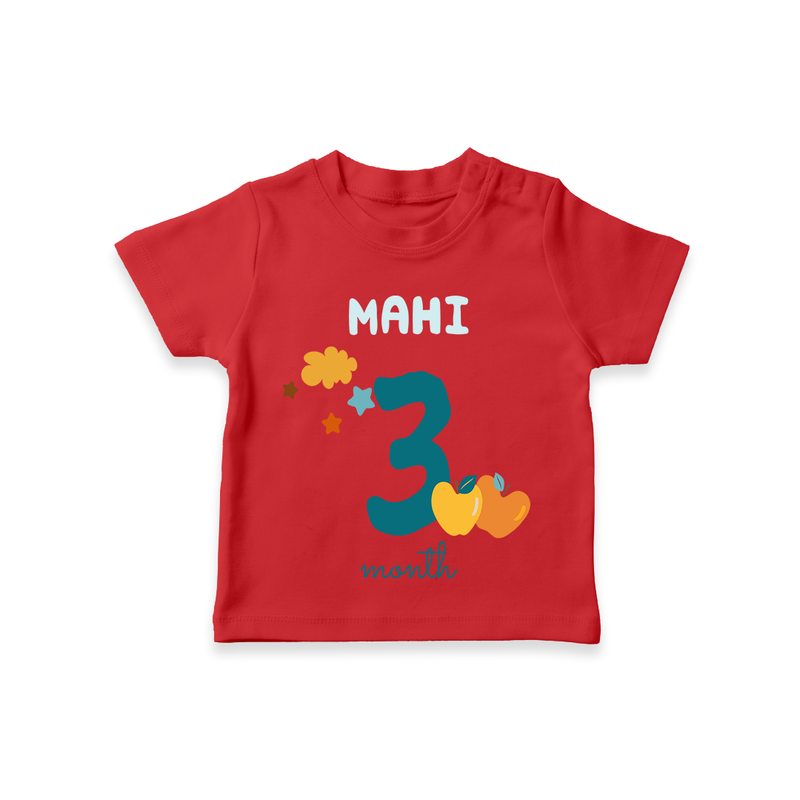 Celebrate The 3rd Month Birthday Custom T-Shirt, Personalized with your Baby's name - RED - 0 - 5 Months Old (Chest 17")