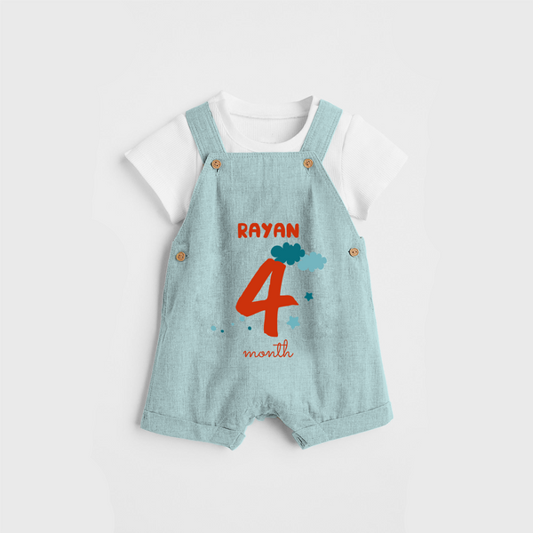 Celebrate The 4th Month Birthday Custom Dungaree, Personalized with your Baby's name - ARCTIC BLUE - 0 - 5 Months Old (Chest 17")