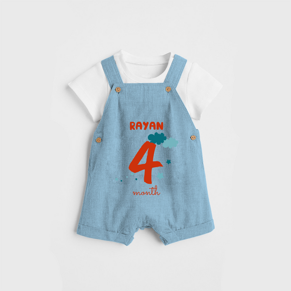 Celebrate The 4th Month Birthday Custom Dungaree, Personalized with your Baby's name - SKY BLUE - 0 - 5 Months Old (Chest 17")