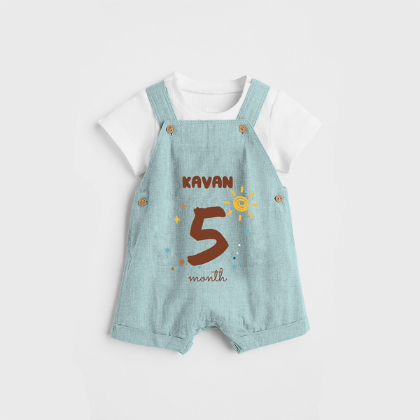 Celebrate The 5th Month Birthday Custom Dungaree, Personalized with your Baby's name - ARCTIC BLUE - 0 - 5 Months Old (Chest 17")