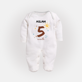 5 Month Old Baby Clothing | Custom Full Sleeve Bodysuit/ Sleep Suit/ Jumpsuit Design | Ideal for Gifting - WHITE - New Born (Chest 7.5")
