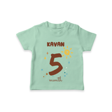 Celebrate The 5th Month Birthday Custom T-Shirt, Personalized with your Baby's name - MINT GREEN - 0 - 5 Months Old (Chest 17")