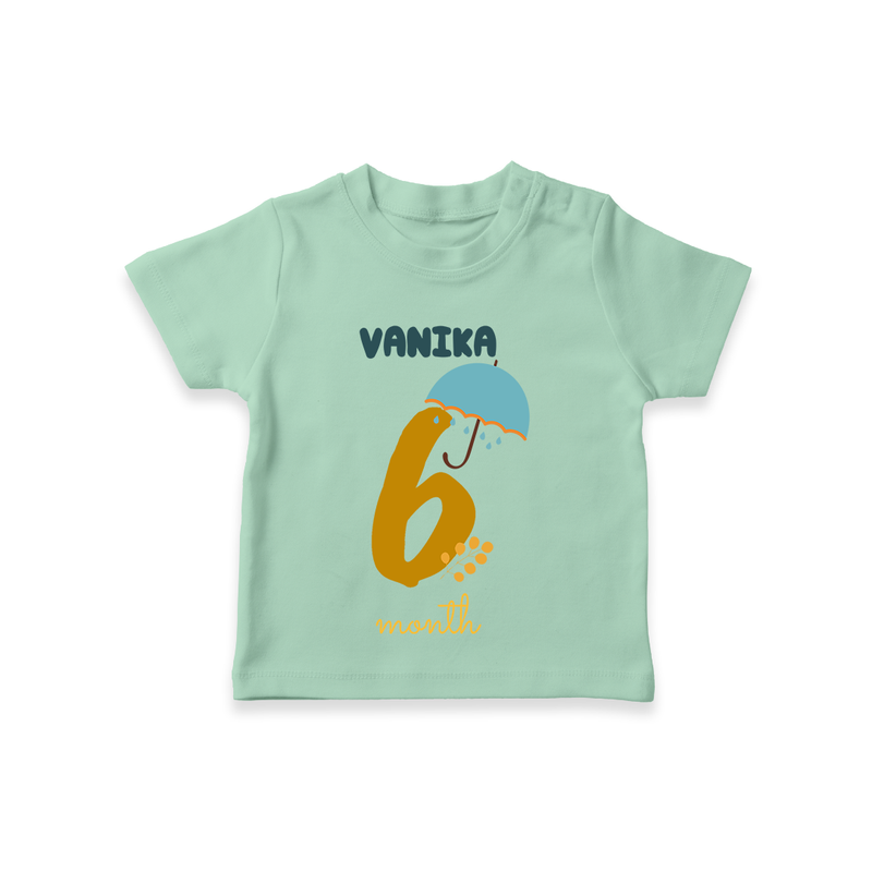 Celebrate The 6th Month Birthday Custom T-Shirt, Personalized with your Baby's name - MINT GREEN - 0 - 5 Months Old (Chest 17")