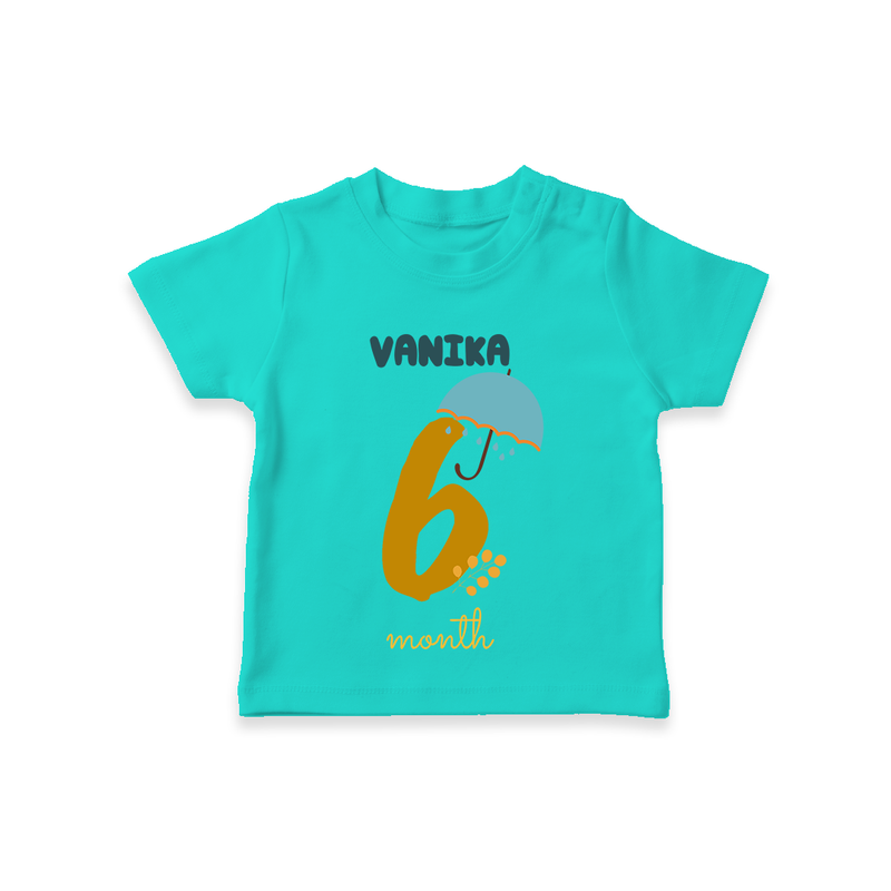 Celebrate The 6th Month Birthday Custom T-Shirt, Personalized with your Baby's name - TEAL - 0 - 5 Months Old (Chest 17")