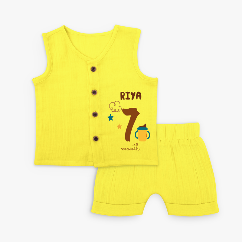 Celebrate The 7th Month Birthday Custom Jabla set, Personalized with your Baby's name - YELLOW - 0 - 3 Months Old (Chest 9.8")