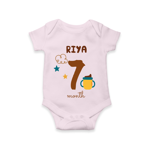 Celebrate The 7th Month Birthday Custom Romper, Personalized with your Baby's name - BABY PINK - 0 - 3 Months Old (Chest 16")