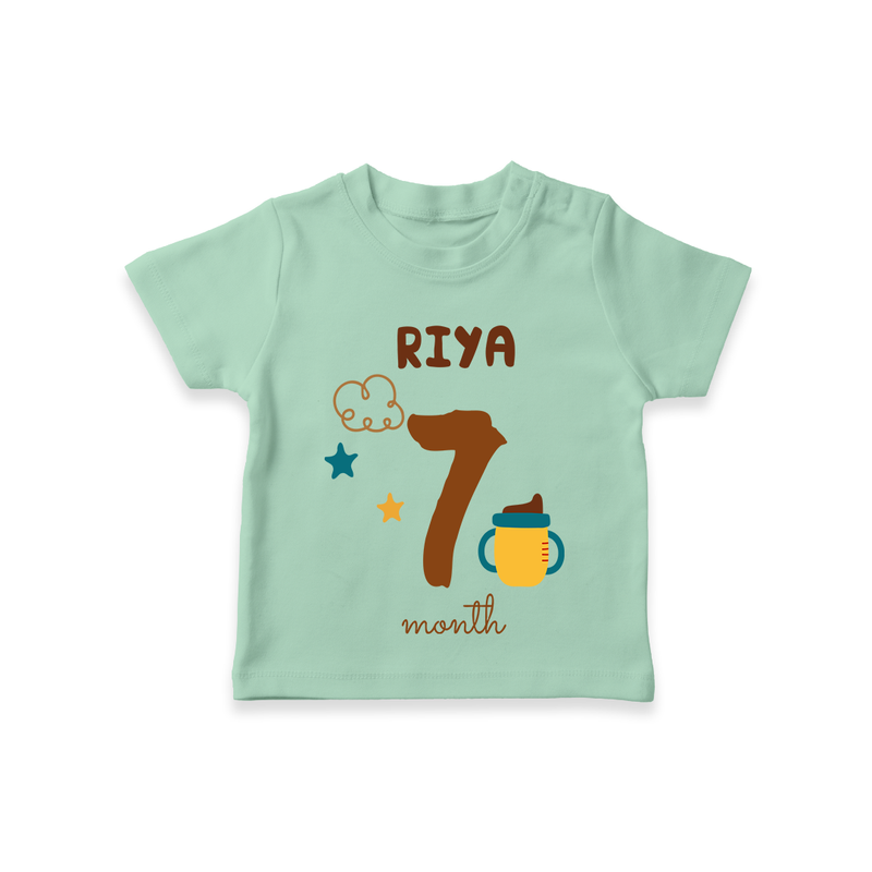 Celebrate The 7th Month Birthday Custom T-Shirt, Personalized with your Baby's name - MINT GREEN - 0 - 5 Months Old (Chest 17")