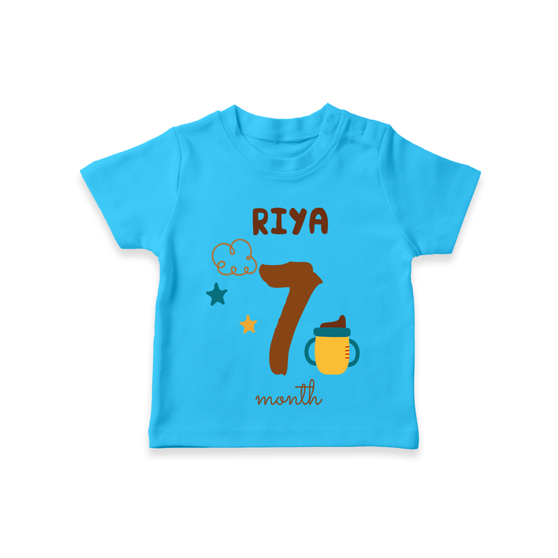 Celebrate The 7th Month Birthday Custom T-Shirt, Personalized with your Baby's name - SKY BLUE - 0 - 5 Months Old (Chest 17")