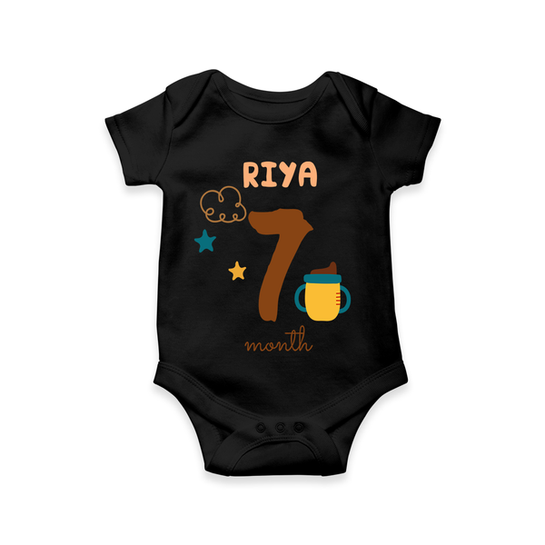 Celebrate The 7th Month Birthday Custom Romper, Personalized with your Baby's name - BLACK - 0 - 3 Months Old (Chest 16")