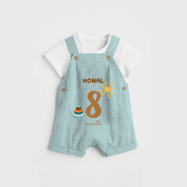 Celebrate The 8th Month Birthday Custom Dungaree, Personalized with your Baby's name - ARCTIC BLUE - 0 - 5 Months Old (Chest 17")