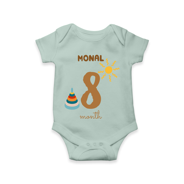 Celebrate The 8th Month Birthday Custom Romper, Personalized with your Baby's name - MINT GREEN - 0 - 3 Months Old (Chest 16")