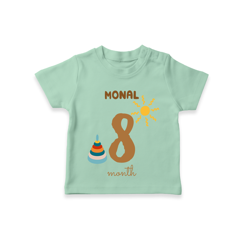 Celebrate The 8th Month Birthday Custom T-Shirt, Personalized with your Baby's name - MINT GREEN - 0 - 5 Months Old (Chest 17")