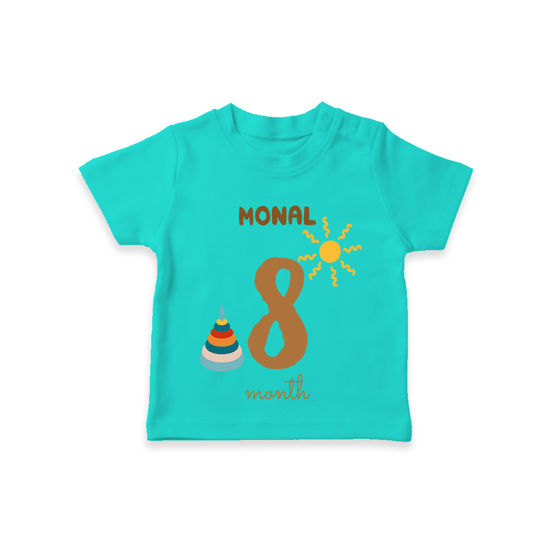 Celebrate The 8th Month Birthday Custom T-Shirt, Personalized with your Baby's name - TEAL - 0 - 5 Months Old (Chest 17")