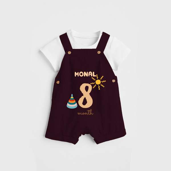 Celebrate The 8th Month Birthday Custom Dungaree, Personalized with your Baby's name - MAROON - 0 - 5 Months Old (Chest 17")