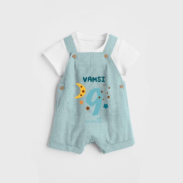 Celebrate The 9th Month Birthday Custom Dungaree, Personalized with your Baby's name - ARCTIC BLUE - 0 - 5 Months Old (Chest 17")