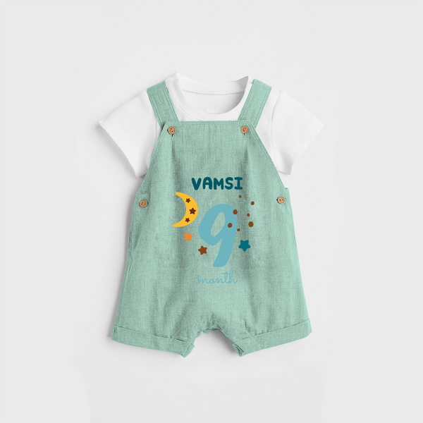 Celebrate The 9th Month Birthday Custom Dungaree, Personalized with your Baby's name - LIGHT GREEN - 0 - 5 Months Old (Chest 17")
