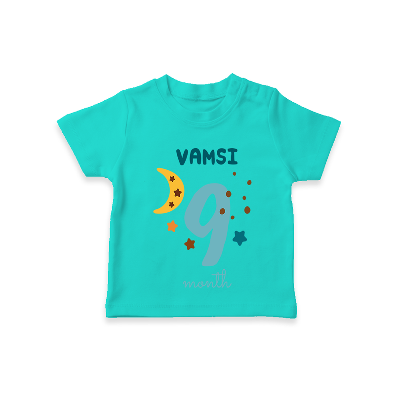 Celebrate The 9th Month Birthday Custom T-Shirt, Personalized with your Baby's name - TEAL - 0 - 5 Months Old (Chest 17")