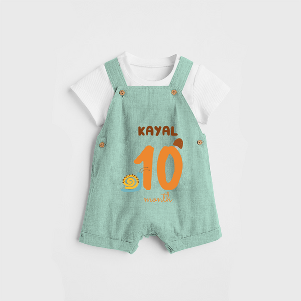 Celebrate The 10th Month Birthday Custom Dungaree, Personalized with your Baby's name - LIGHT GREEN - 0 - 5 Months Old (Chest 17")
