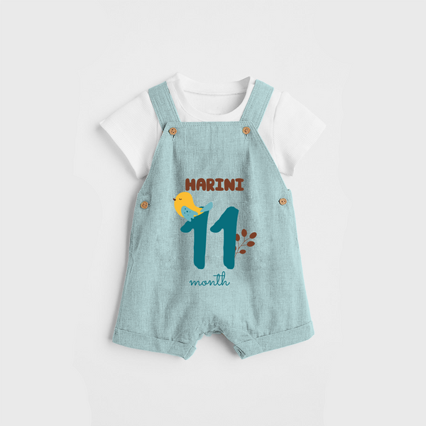 Celebrate The 11th Month Birthday Custom Dungaree, Personalized with your Baby's name - ARCTIC BLUE - 0 - 5 Months Old (Chest 17")