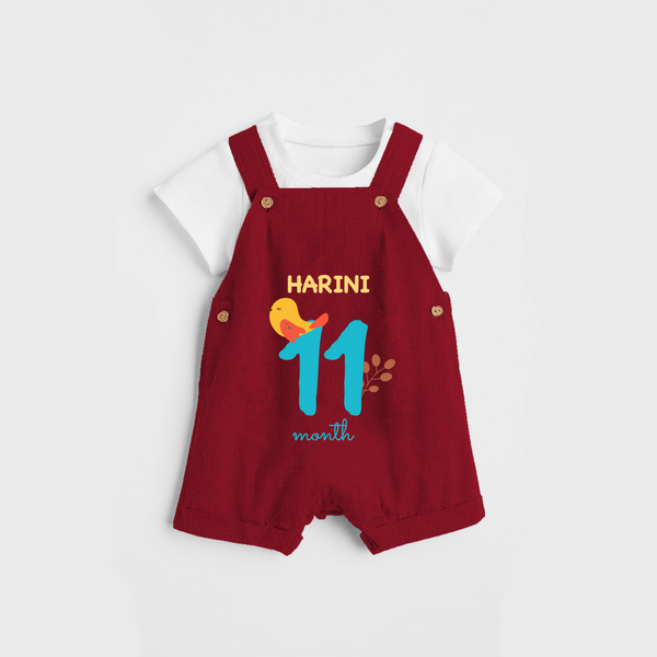 Celebrate The 11th Month Birthday Custom Dungaree, Personalized with your Baby's name - RED - 0 - 5 Months Old (Chest 17")
