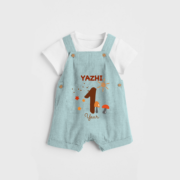 Celebrate The One year Birthday Custom Dungaree, Personalized with your Baby's name - ARCTIC BLUE - 0 - 5 Months Old (Chest 17")
