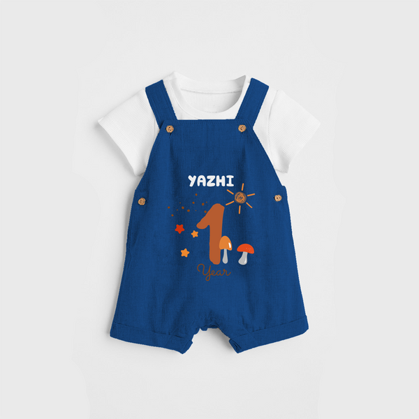 Celebrate The One year Birthday Custom Dungaree, Personalized with your Baby's name - COBALT BLUE - 0 - 5 Months Old (Chest 17")