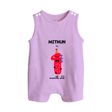 Milestone Romper Suit/ Sleeveless Romper for 1st Month | Soft Cotton Personalized Romper Suit/ Sleeveless Romper | Unisex Design - LILAC - 0 - 5 Months Old (Chest 18")
