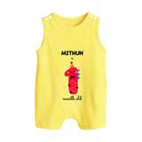 Milestone Romper Suit/ Sleeveless Romper for 1st Month | Soft Cotton Personalized Romper Suit/ Sleeveless Romper | Unisex Design - PASTEL YELLOW - 0 - 5 Months Old (Chest 18")