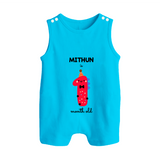 Milestone Romper Suit/ Sleeveless Romper for 1st Month | Soft Cotton Personalized Romper Suit/ Sleeveless Romper | Unisex Design - SKY BLUE - 0 - 5 Months Old (Chest 18")