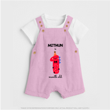 Milestone Dungaree Set for 1st Month | Soft Cotton Personalized Dungaree Set | Unisex Design - BABY PINK - 0 - 5 Months Old (Chest 18")