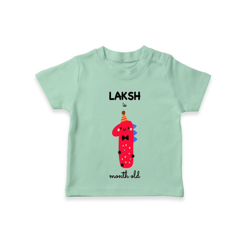Celebrate The First Month Birthday Custom T-Shirt, Featuring with your Baby's name - MINT GREEN - 0 - 5 Months Old (Chest 17")