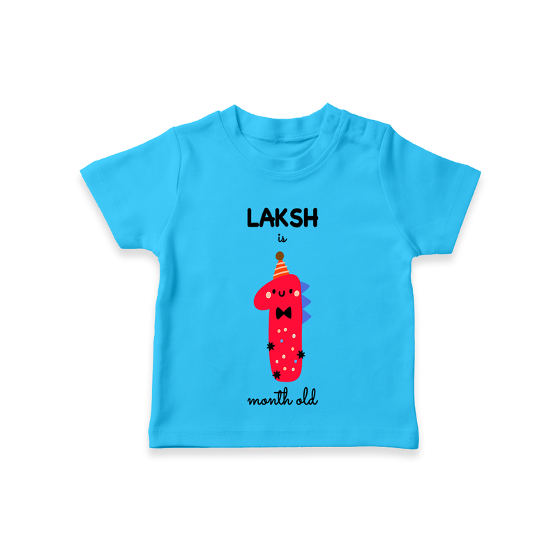 Celebrate The First Month Birthday Custom T-Shirt, Featuring with your Baby's name - SKY BLUE - 0 - 5 Months Old (Chest 17")