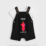 Milestone Dungaree Set for 1st Month | Soft Cotton Personalized Dungaree Set | Unisex Design - BLACK - 0 - 5 Months Old (Chest 18")