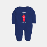 Milestone Full Sleeve Bodysuit/ Sleep Suit/ Jumpsuit for 1st Month | Soft Cotton Personalized Full Sleeve Bodysuit/ Sleep Suit/ Jumpsuit | Unisex Design - NAVY BLUE - New Born (Chest 7.5")