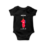 Milestone Romper for 1st Month | Soft Cotton Personalized Romper/Onesie | Unisex Design - BLACK - New Born (Chest 14")